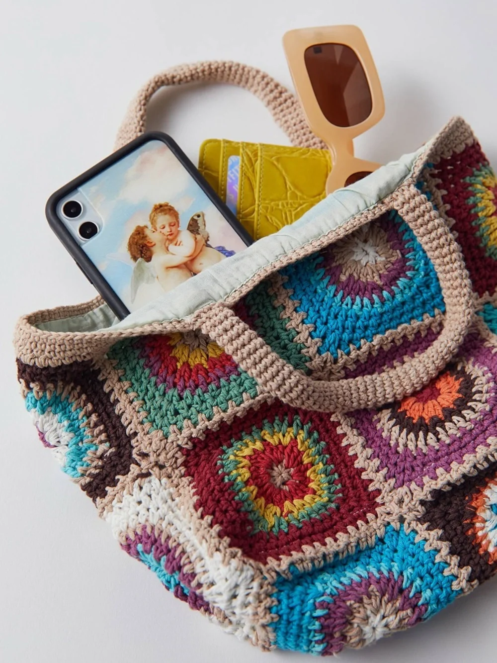 Urban Outfitters Multicolor Crochet Granny Square Tote - Beige Trim - Picture 3 of 4